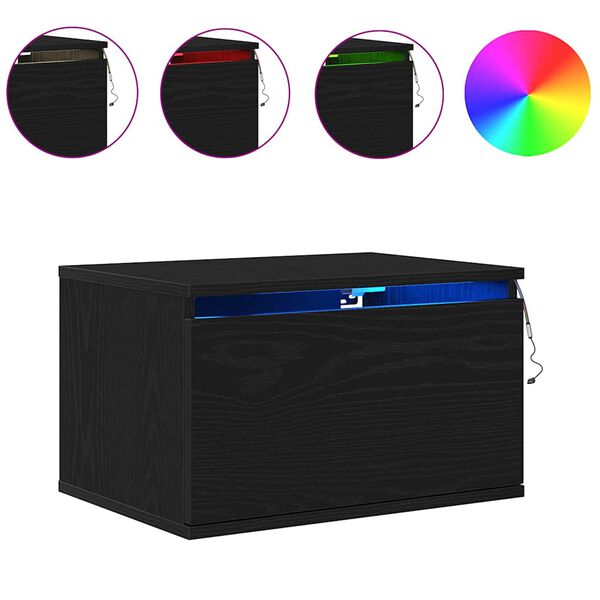 vidaXL Wall-mounted Bedside Cabinet Black Oak 50 x 36 x 30 cm