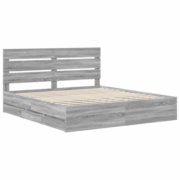 vidaXL Bed Frame with Drawer Grey Sonoma 200 x 200 cm Engineer Wood
