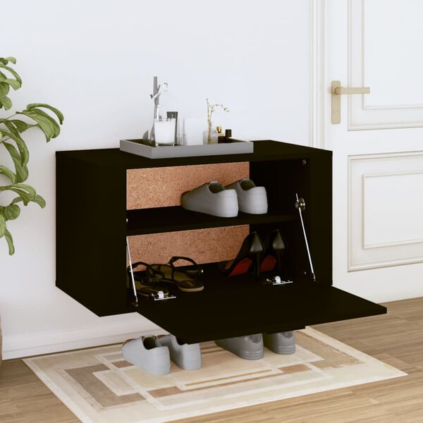 vidaXL Wall-mounted Shoe Cabinet Black 70x35x38 cm Engineered Wood