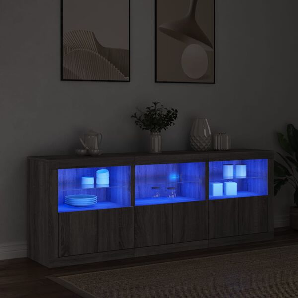 vidaXL Sideboard with LED Lights Grey Sonoma 181.5x37x67 cm