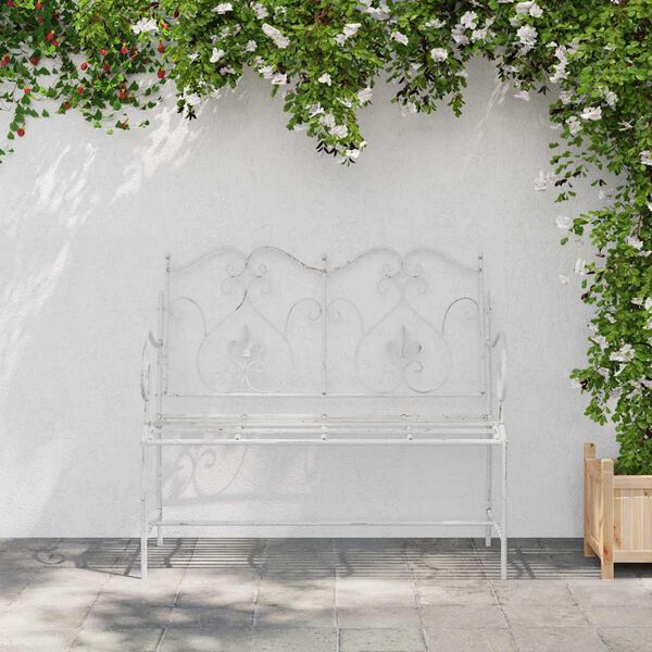 vidaXL Garden Bench Antique White 104 x 54 x 93 cm Steel