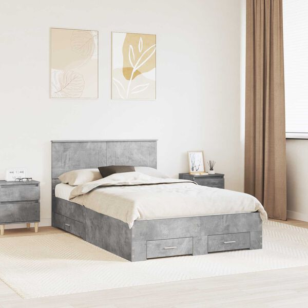 vidaXL Bed Frame Concrete Grey 120 x 200 cm Engineered Wood