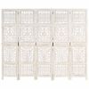 vidaXL Hand carved 5-Panel Room Divider White 200x165 cm Solid Mango Wood