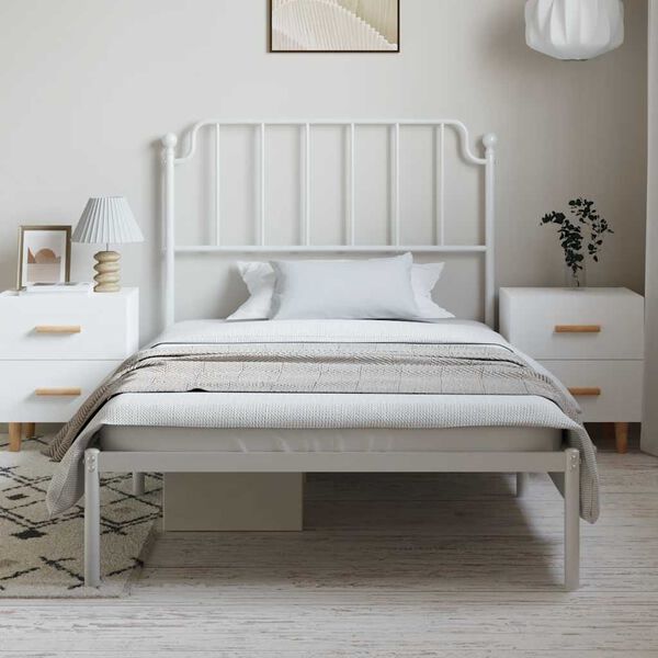 vidaXL Metal Bed Frame without Mattress with Headboard White 100x190cm