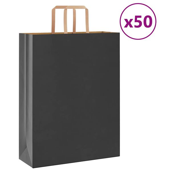 vidaXL Paper Bags 50 pcs with Handles Black 32x12x42 cm