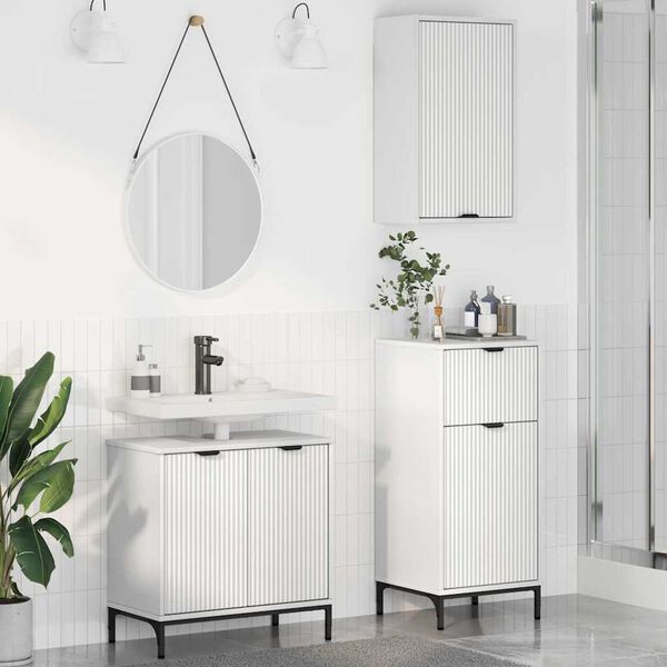 vidaXL Bathroom Furniture Set 3 pcs White Engineered Wood and Metal