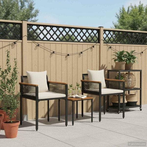 vidaXL Outdoor Furniture Set 3 pcs Black and Cream White PE Rattan