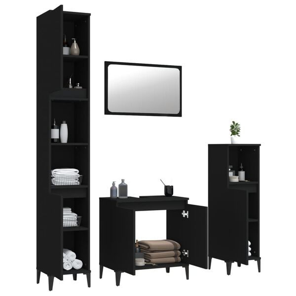 vidaXL 4 Piece Bathroom Furniture Set Black Engineered Wood
