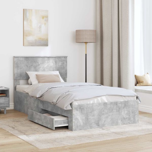 vidaXL Bed Frame Concrete Grey 100 x 200 cm Engineered Wood