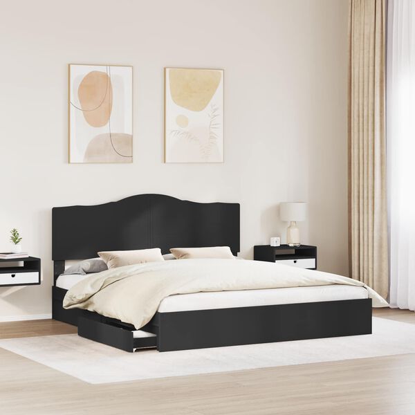 vidaXL Storage Bed with Headboard Black 200 x 200 cm Engineered Wood