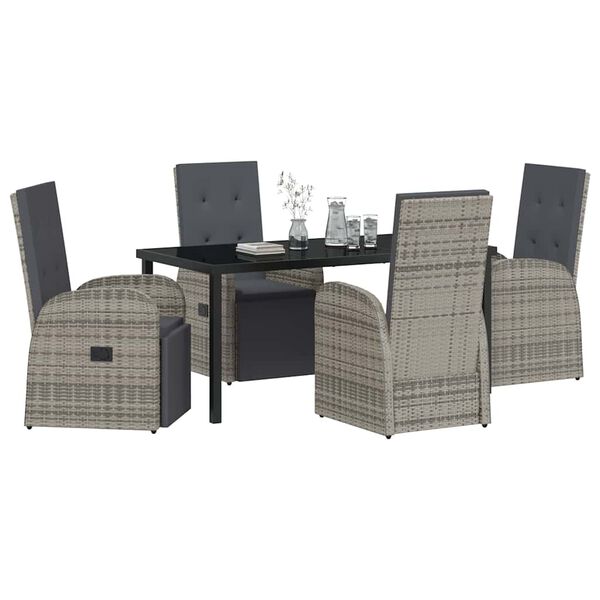 vidaXL Garden Dining Set with Cushion 5 pcs Grey Poly Rattan