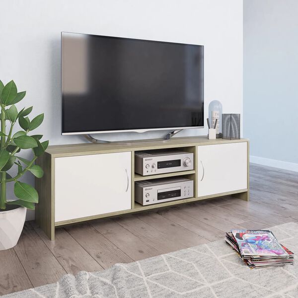 vidaXL TV Cabinet White and Sonoma Oak 120x30x37.5 cm Engineered Wood