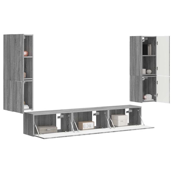 vidaXL TV Cabinet Set Wall-mounted 4 pcs Grey Sonoma Engineered Wood