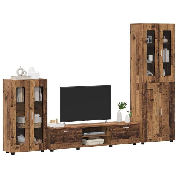 vidaXL TV Cabinet Set with Drawer FLORIN Old Wood Engineered Wood