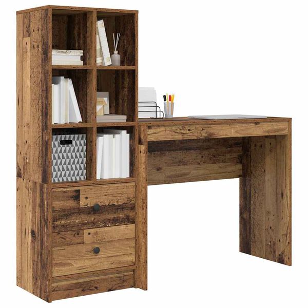 vidaXL Desk with Drawer 2 pcs Old Wood