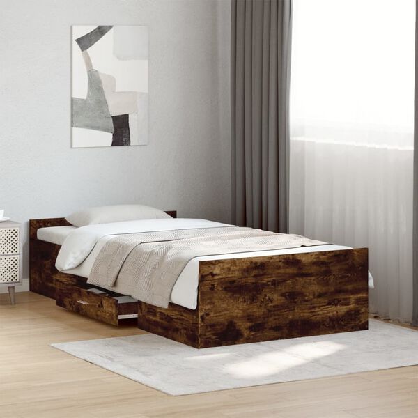 vidaXL Bed Frame with Drawers without Mattress Smoked Oak 90x200 cm
