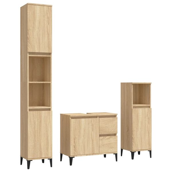 vidaXL 3 Piece Bathroom Cabinet Set Sonoma Oak Engineered Wood