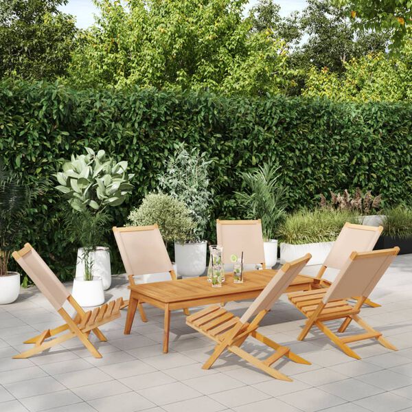 vidaXL Folding Garden Chairs 6 pcs Beige Fabric and Solid Wood