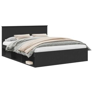 vidaXL Bed Frame with Headboard Black 160 x 200 cm Solid Pine Wood