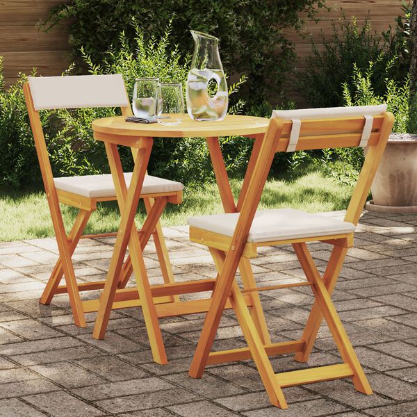 vidaXL Garden Bistro Set with Cushion 3 pcs Brown Solid acacia wood
