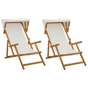 vidaXL Deck Chair 2 pcs 3 Position Solid Eucalyptus Wood Cream