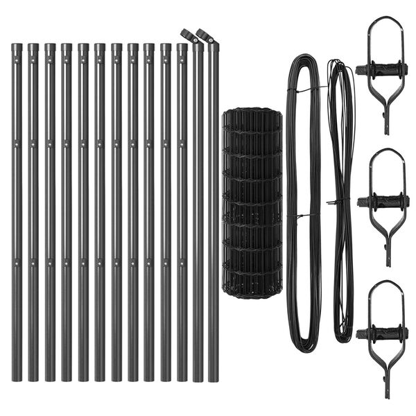 vidaXL Fence with Post Grey 0.6 x 25 m Steel and PVC