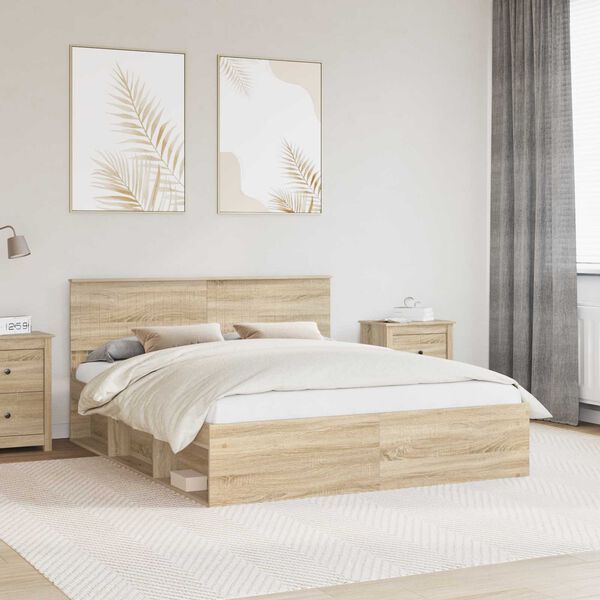 vidaXL Bed Frame with Headboard Sonoma 160 x 200 cm Solid Pine Wood