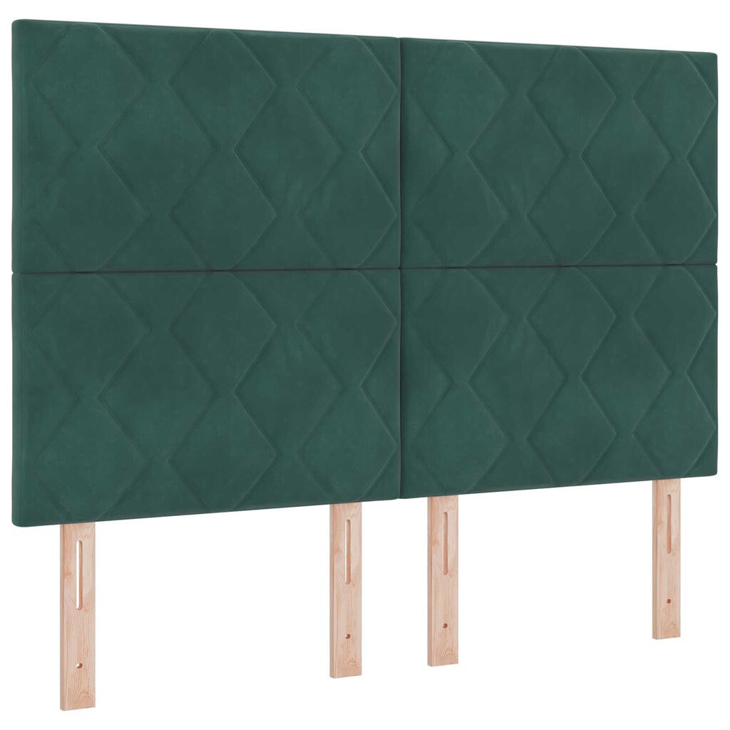 vidaXL LED Headboard Diamond Blocks Design Dark Green 144 cm Velvet