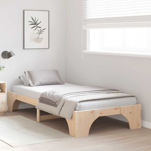 vidaXL Bed Frame Natural 100 x 200 cm Solid Pine Wood