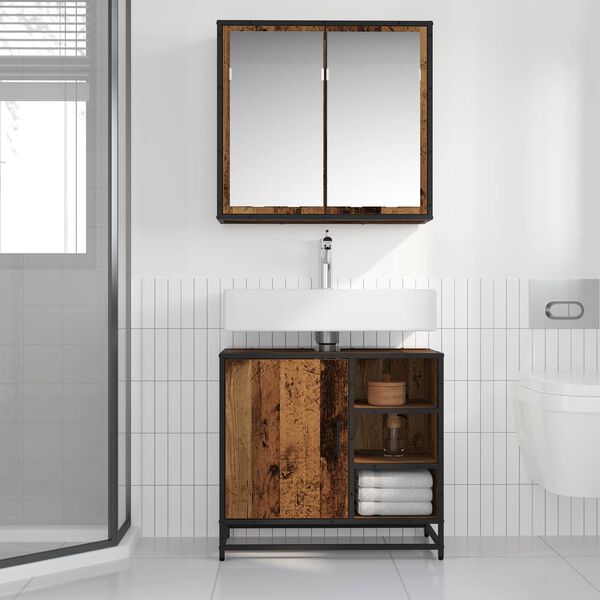 vidaXL Bathroom Furniture Set with Door 2 pcs Old Wood Engineered Wood