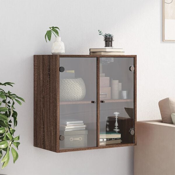 vidaXL Wall Cabinet with Glass Doors Brown Oak 68x37x68.5 cm