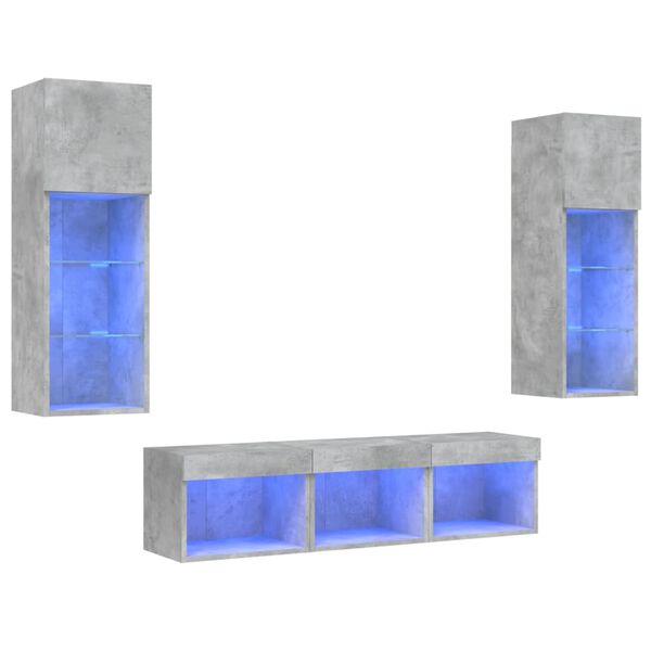 vidaXL 5 Piece TV Wall Units with LED Concrete Grey Engineered Wood