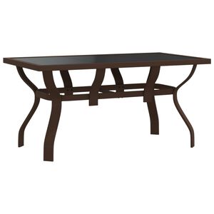 vidaXL Garden Table | Brown and Black | Powder-coated steel, tempered glass