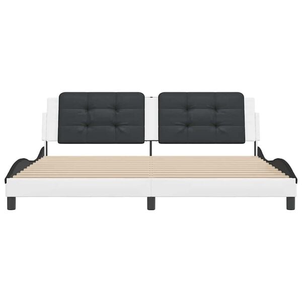 vidaXL Bed Frame without Mattress "Zadar" White and Black 200x200 cm Faux Leather