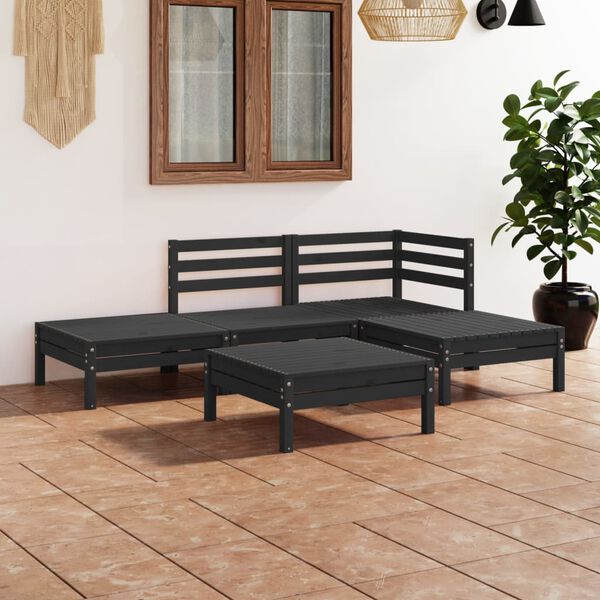 vidaXL 5 Piece Garden Lounge Set Solid Pinewood Black
