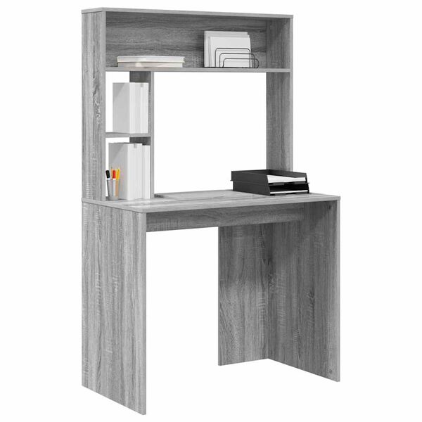vidaXL Desk with Shelf Grey Sonoma 91 x 50 x 149 cm Engineered Wood