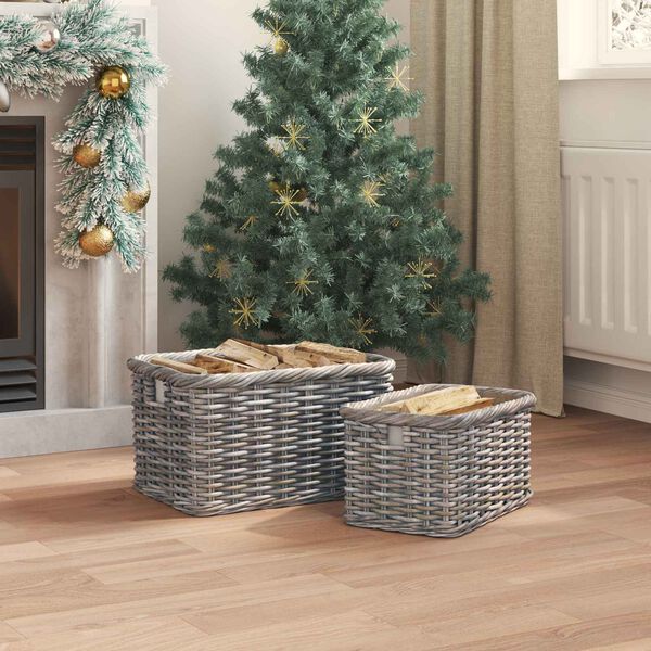 vidaXL Firewood Basket 2 pcs Grey Lacak Rattan