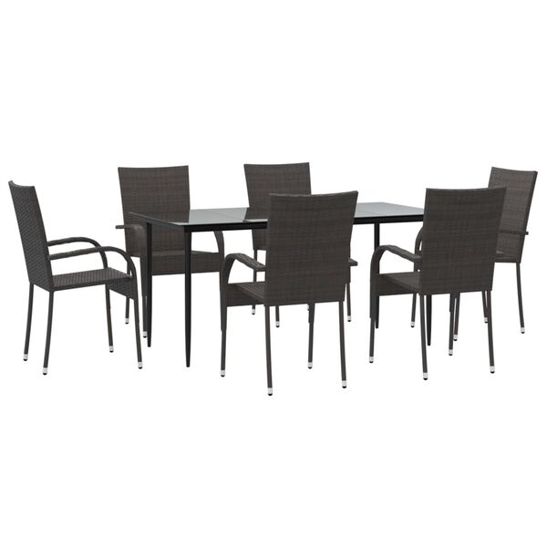 vidaXL 7 Piece Garden Dining Set Brown Poly Rattan