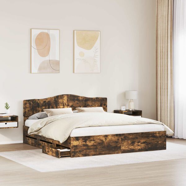 vidaXL Bed Frame with Drawer Smoked Oak 180 x 200 cm Engineer Wood