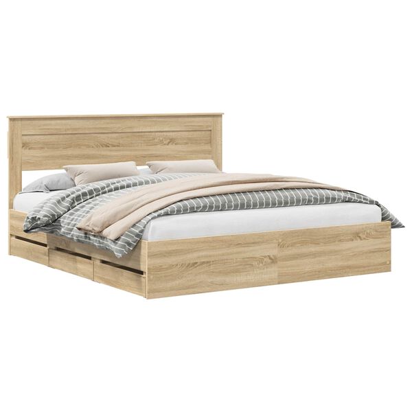 vidaXL Bed Frame with Drawer Sonoma Oak 180 x 200 cm Engineer Wood