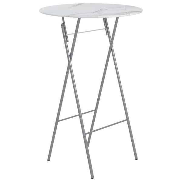 vidaXL Folding Bar Table White &Oslash;80 cm Glass with Marble Texture