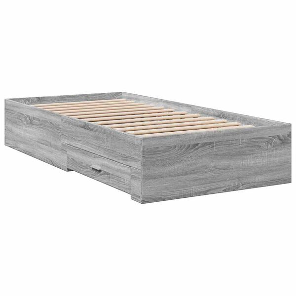 vidaXL Bed Frame with Drawers without Mattress Grey Sonoma 90x190 cm Single