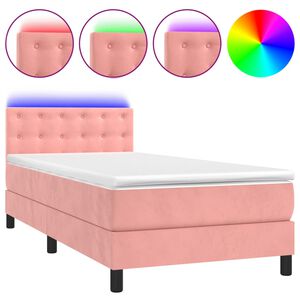 vidaXL Box Spring Bed with Mattress&LED Pink 100x200cm Velvet