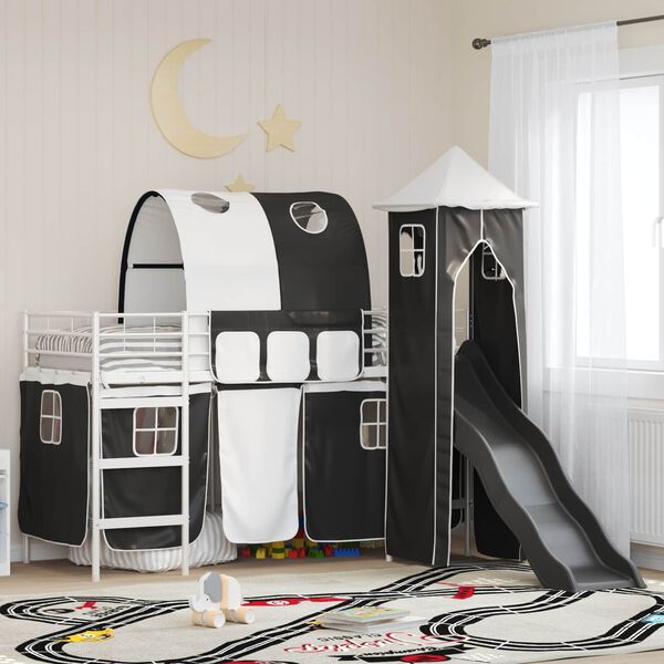 vidaXL Kids'Loft Bed Frame White and Black 74.5 x 190 cm Metal