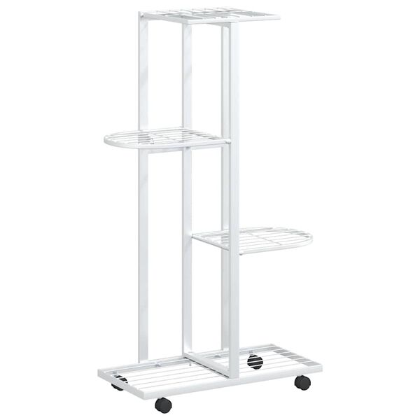 vidaXL 4-Floor Flower Stand with Wheels 44x23x80 cm White Iron
