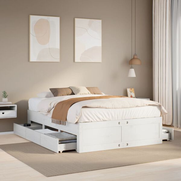 vidaXL Bed Frame without Mattress with Drawers White 160x200 cm Solid Wood Pine