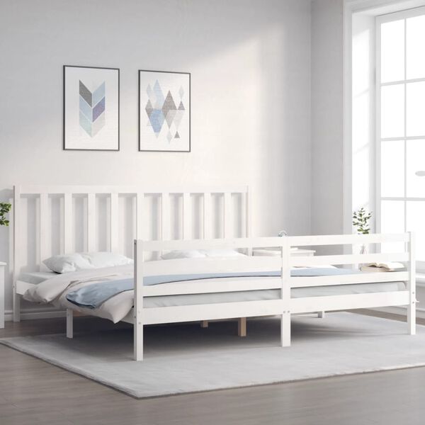 vidaXL Bed Frame without Mattress White Super King Size Solid Wood Pine