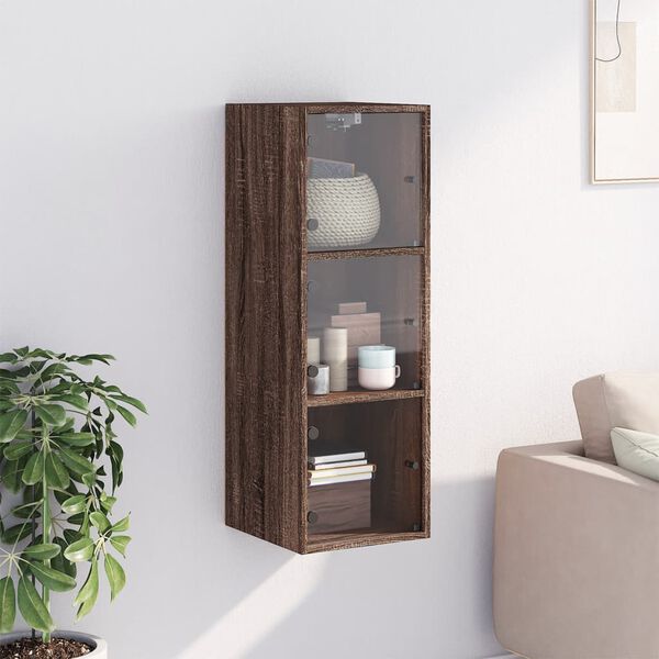 vidaXL Wall Cabinet with Glass Doors Brown Oak 35x37x100 cm