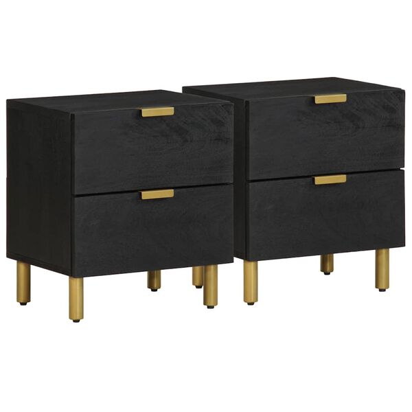 vidaXL Bedside Cabinet 2 pcs Black 40x33x46 cm Solid Wood Mango