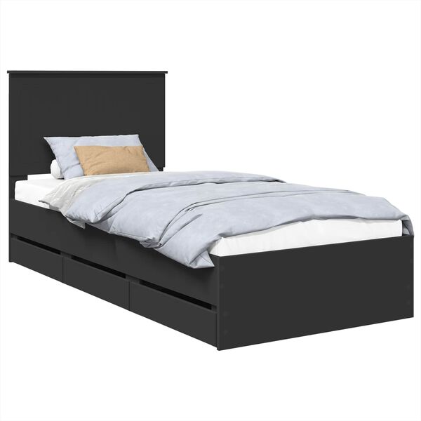 vidaXL Bed Frame with Drawer Black 90 x 190 cm Engineer Wood